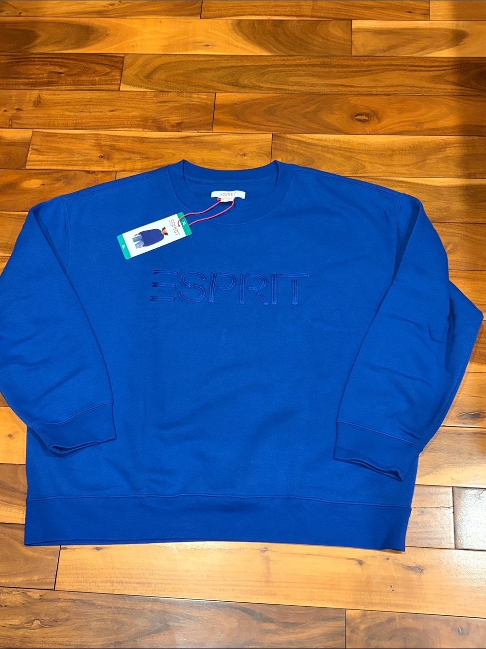 Esprit Women’s Bright Blue Embroidered Logo Crewneck Sweatshirt